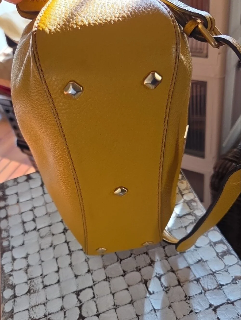 MCM Mustard Yellow Leather Shoulder Bag